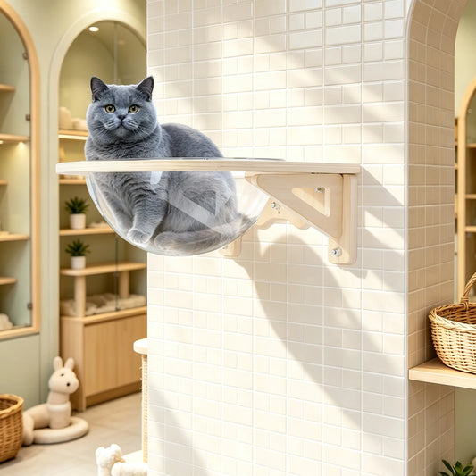 Modern Wall Mounted Wooden Cat House With Clear Viewing Window