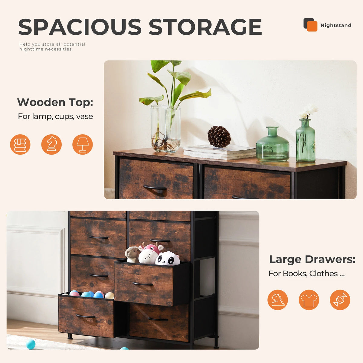 MCQ Modern Eight Drawer Fabric Storage Cabinet For Living Room