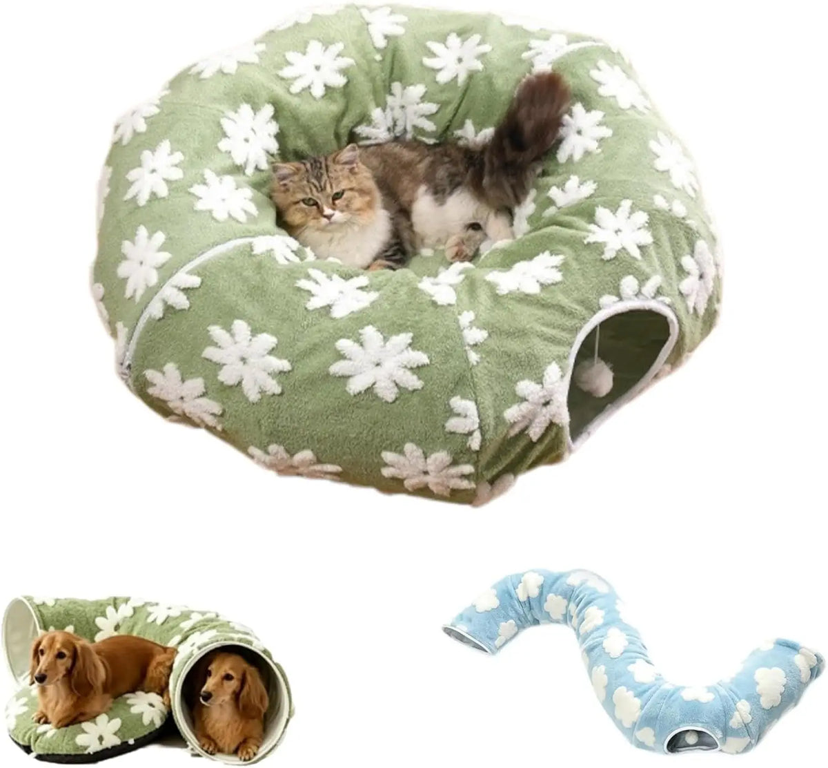 Floral Padded Foldable Tunnel Bed Designed For Dachshunds