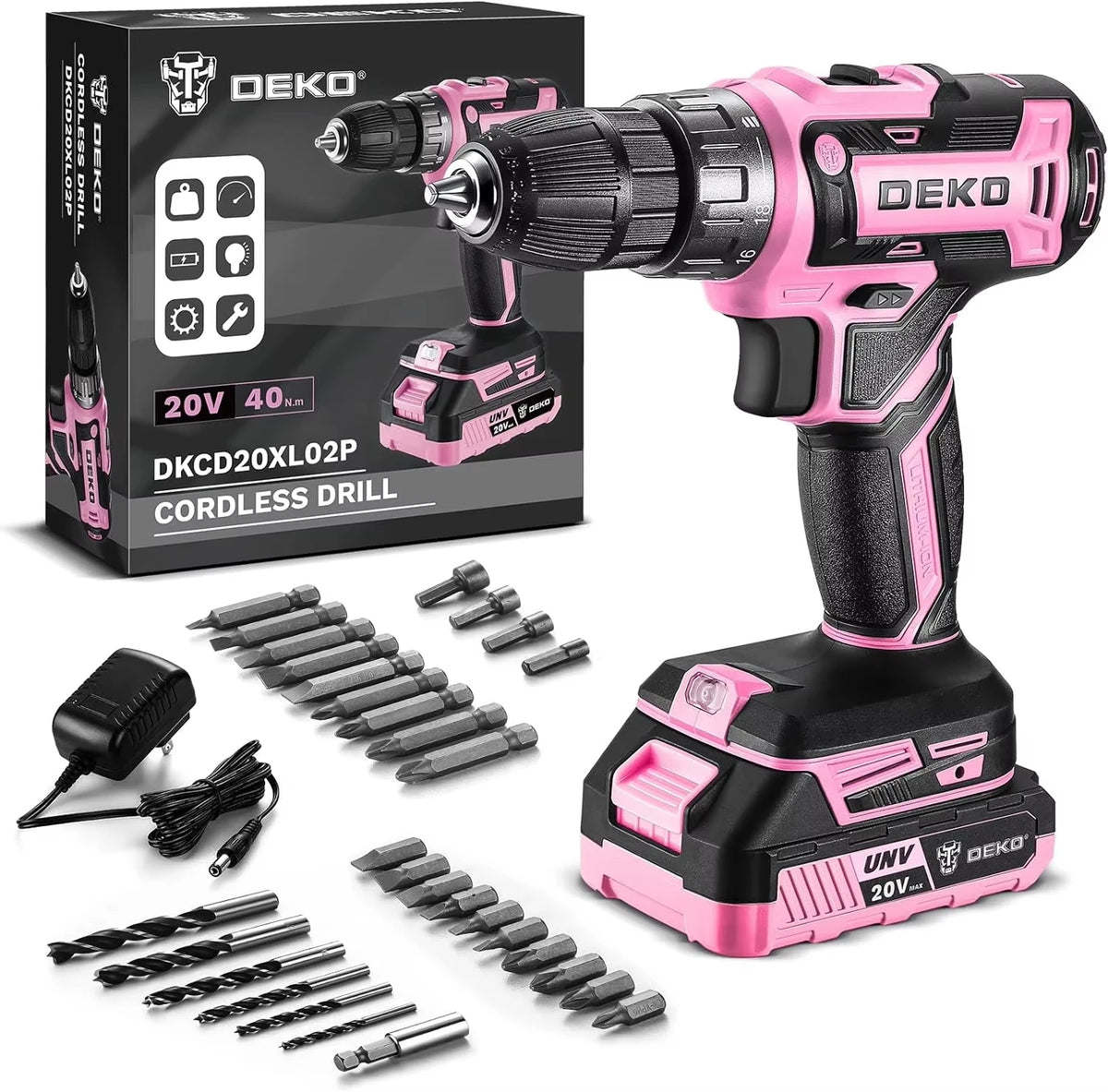 DEKO Womens Cordless Drill Driver Kit With Battery And Charger