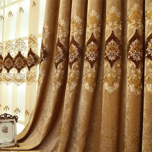 European Floral Embroidered Chenille Curtains With Grommet Top