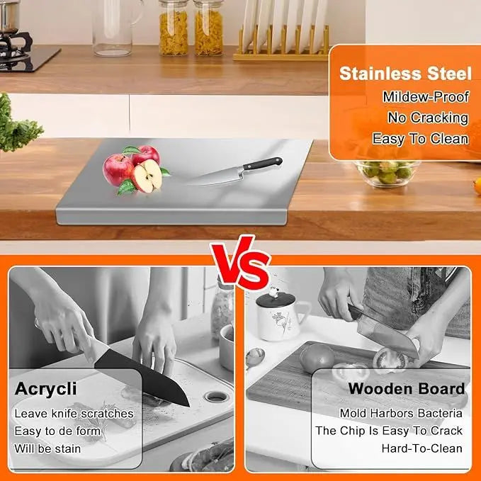 Stainless Steel Cutting Board With Raised Lip For Kitchen Use