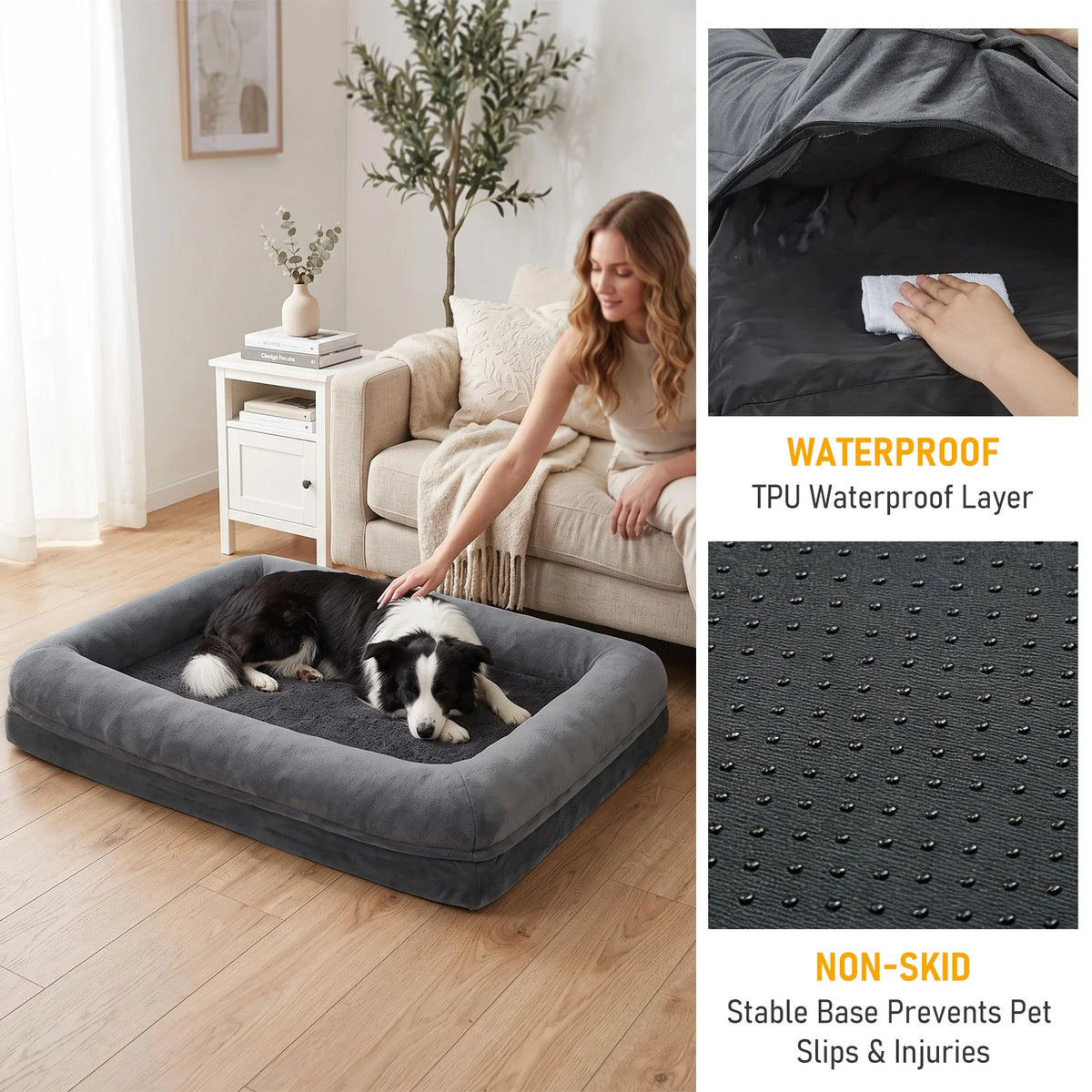 Outwind Orthopedic Bolster Dog Bed Washable Non Slip Bottom