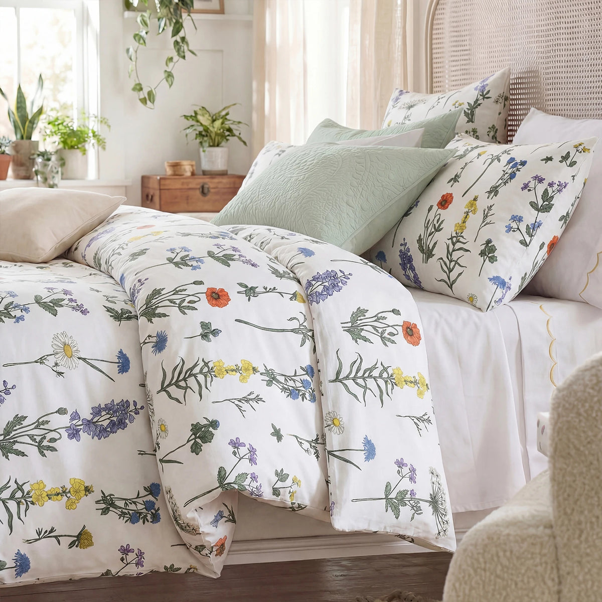 Vintage Floral Cotton Duvet Cover Set With Zipper Closure