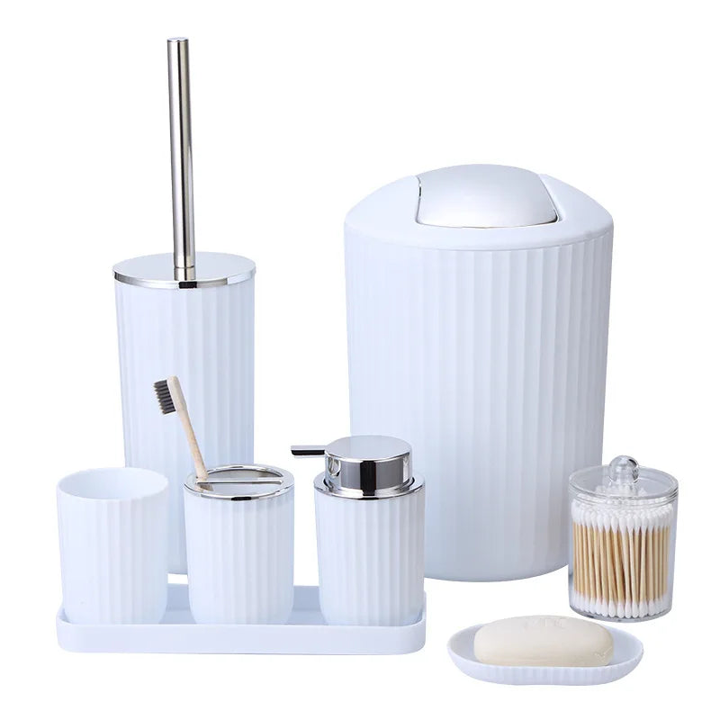Plastic Bathroom Set With Toothbrush Holder Soap Box Toilet Brush