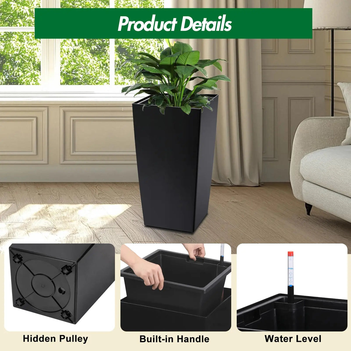HiMiss Self Watering Planters Set With Drainage And Wheels
