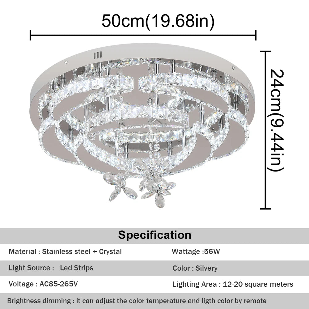 GreeLustr Crystal LED Chandelier Dimmable Flush Mount Ceiling Light