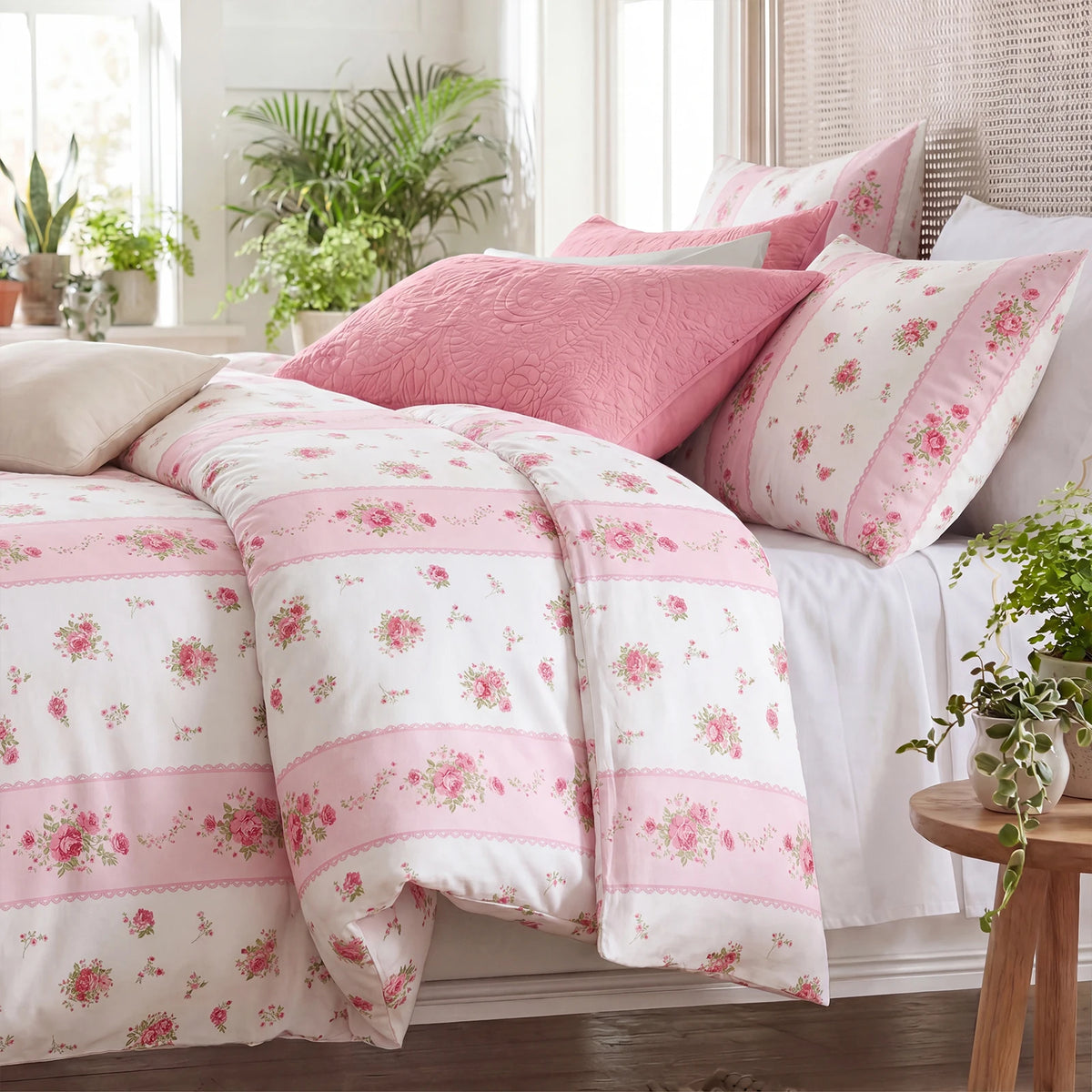 Vintage Floral 100% Cotton Duvet Cover Set Zipper 3 Piece