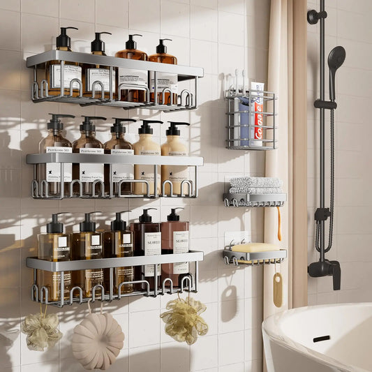 Rustproof Stainless Steel Adhesive Shower Caddy Organizer for Bathroom Storage