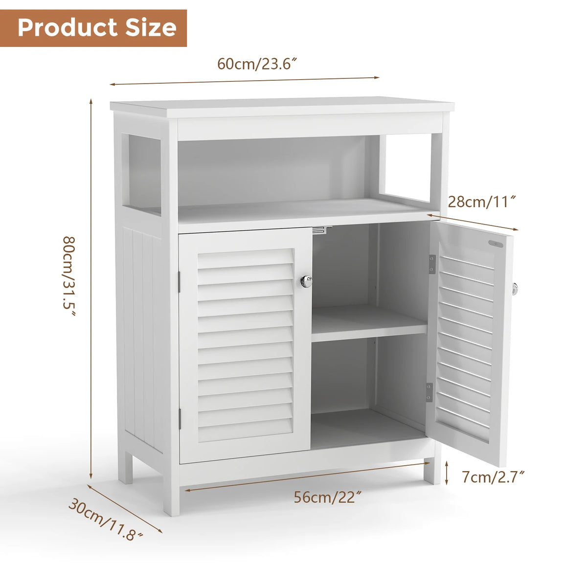 Freestanding Wooden Bathroom Storage Cabinet With Shutter Doors