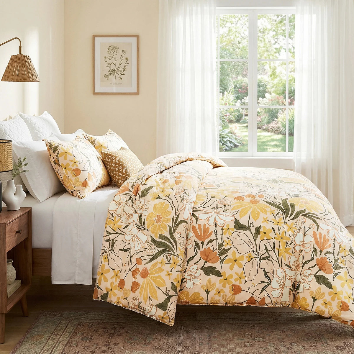 Vintage Floral Cotton Duvet Cover Set With Zipper Closure