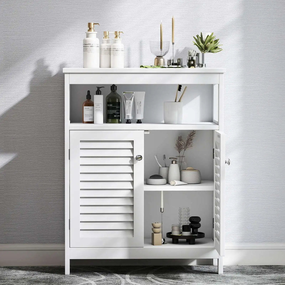 Freestanding Wooden Bathroom Storage Cabinet With Shutter Doors
