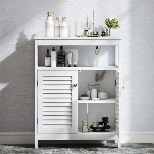 Freestanding Wooden Bathroom Storage Cabinet With Shutter Doors