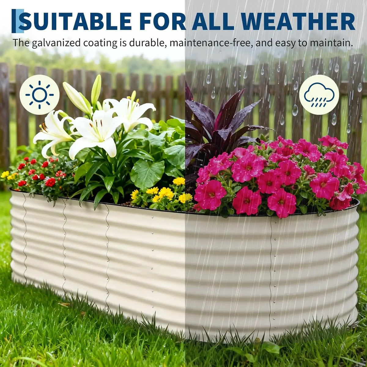 Galvanized Steel Oval Planter Box For Outdoor Garden Planting