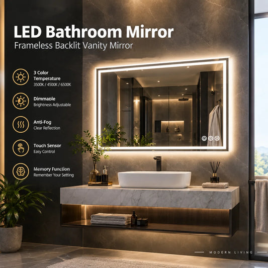 Luvodi Frameless Led Vanity Mirror With Anti Fog Touch Control
