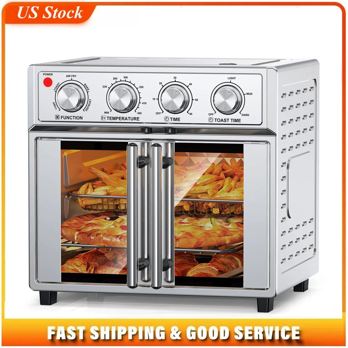 Stainless Steel French Door Air Fryer Convection Toaster Oven 1700W