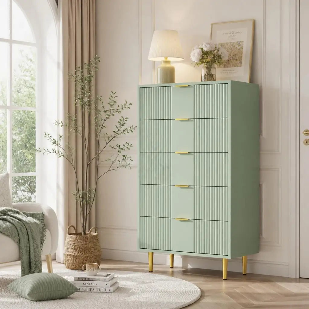 Gaomon Modern Fluted Five Drawer Wooden Storage Dresser