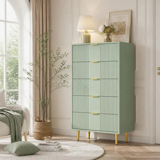 Gaomon Modern Fluted Five Drawer Wooden Storage Dresser