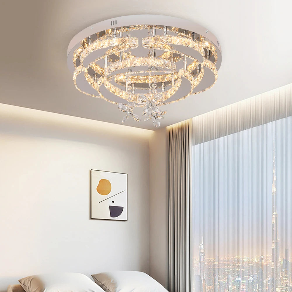 GreeLustr Crystal LED Chandelier Dimmable Flush Mount Ceiling Light