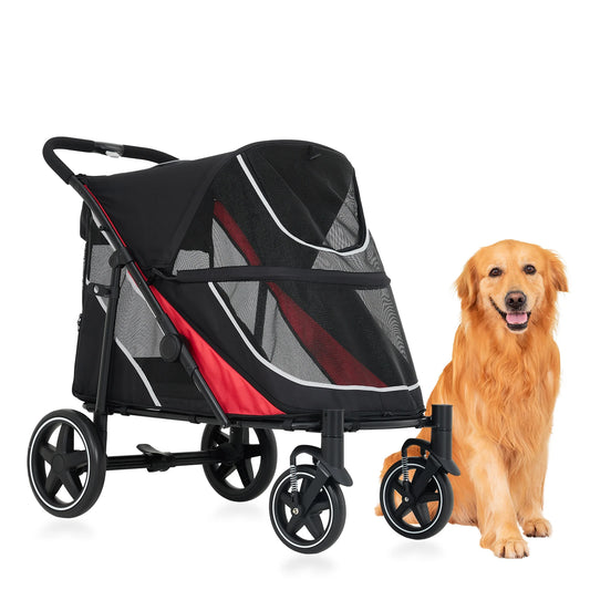Foldable Dog Stroller with Adjustable Handle Canopy for Large Pets