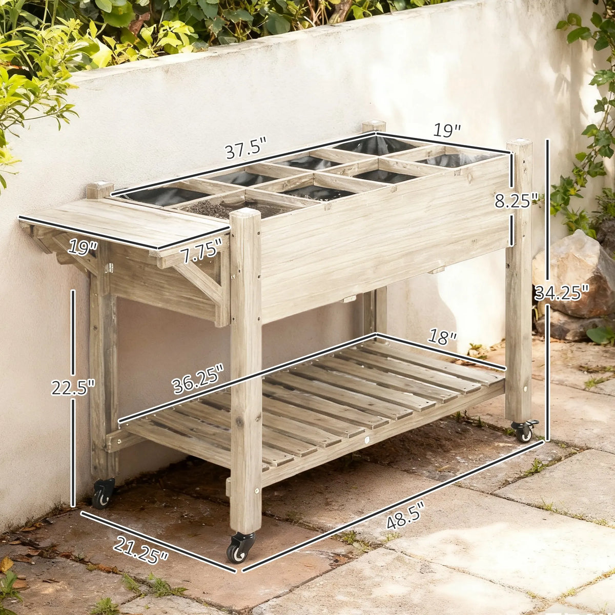 Outsunny Raised Garden Planter Box With Eight Grow Grids And Shelf