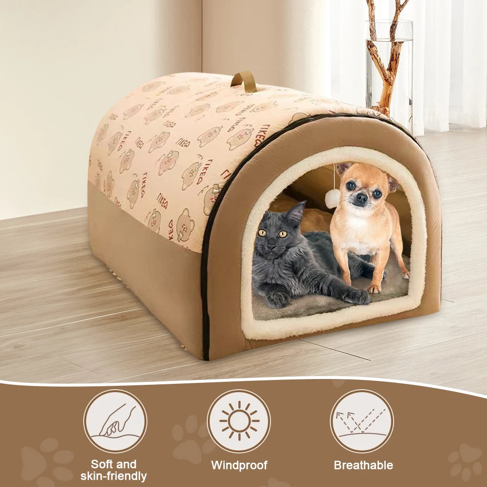 Detachable Velvet Pet Cave Bed House Warm Shelter For Dogs