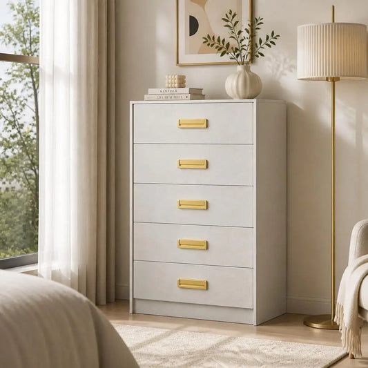 Modern Wooden Bedroom Chest Of Drawers With Elegant Beveled Finish