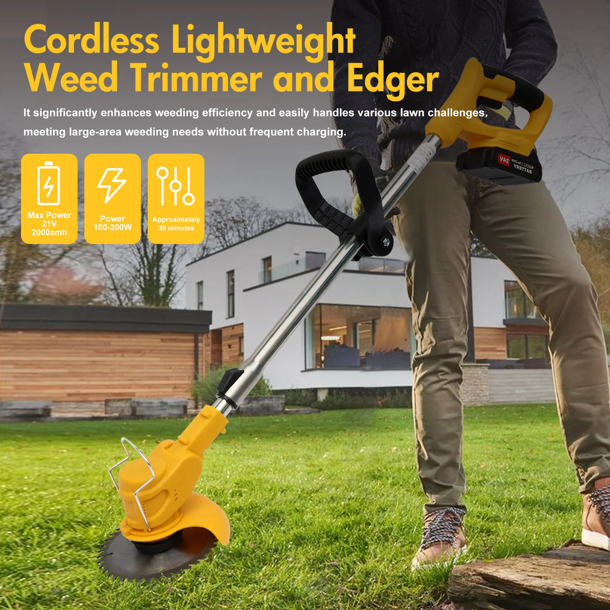 21V Cordless 3in1 Electric Lawn Mower Edger Brush Cutter Kit