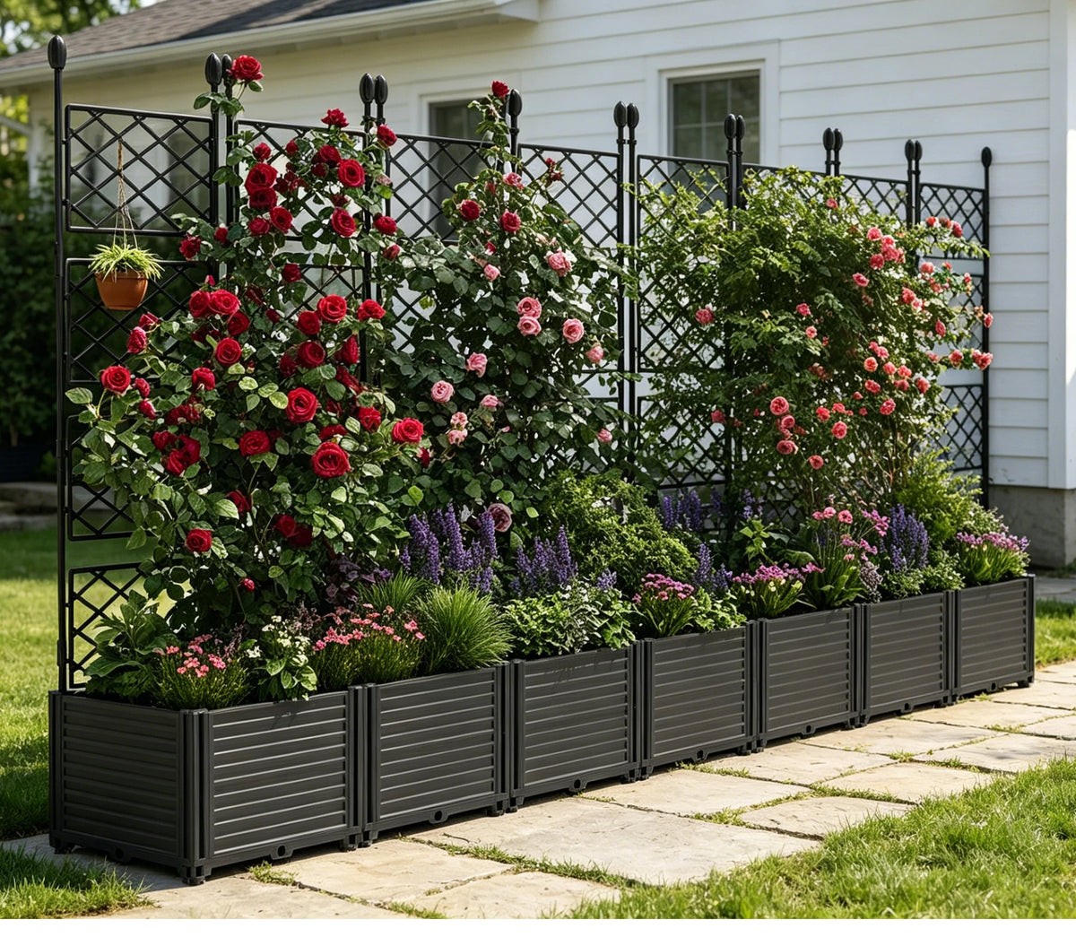 Vertical Panel Raised Garden Bed With Trellis For Climbing Plants