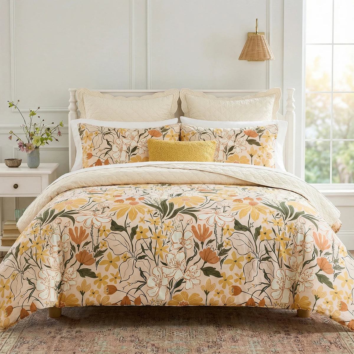 Vintage Floral Cotton Duvet Cover Set With Zipper Closure