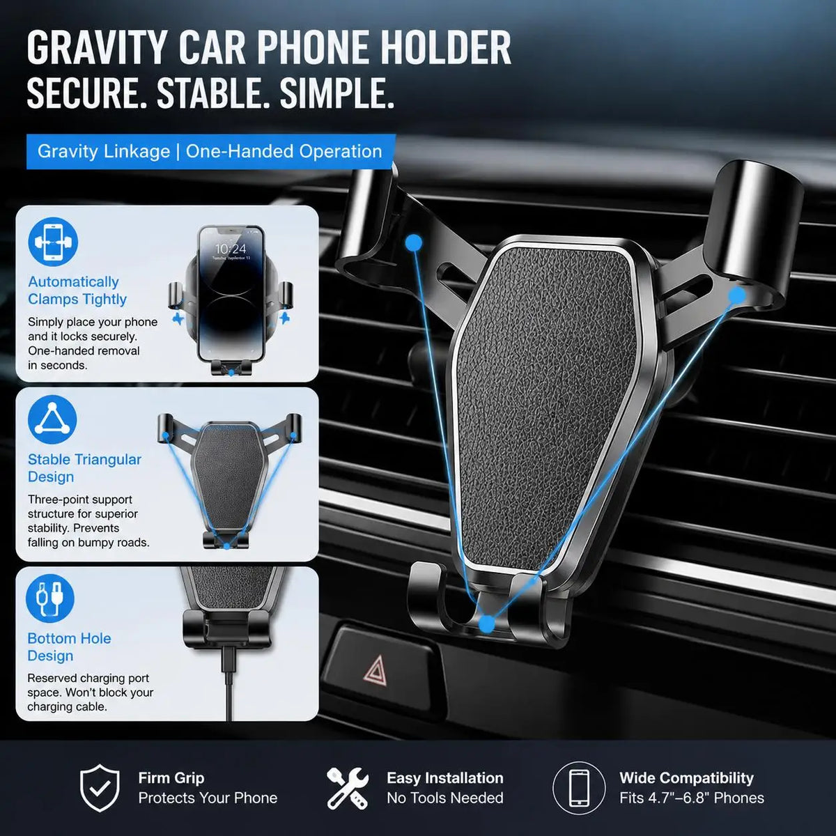 STONEGO Gravity Car Phone Holder Air Vent Clip Mount