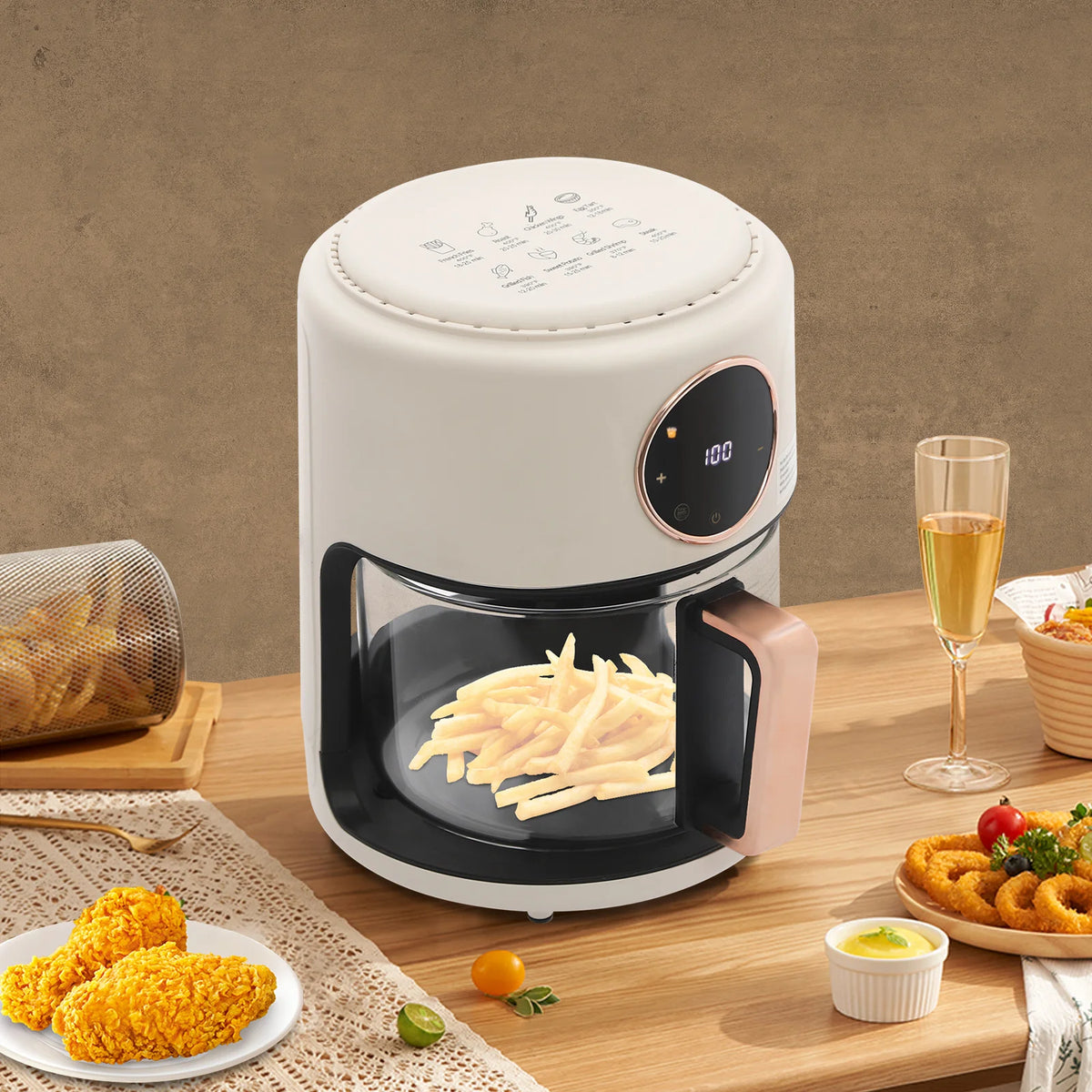 Smart Glass Touchscreen Air Fryer With Eight Cooking Presets