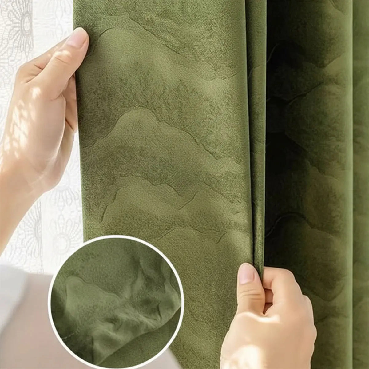 Mountain Pattern Embossed Blackout Curtains With Thermal Insulation