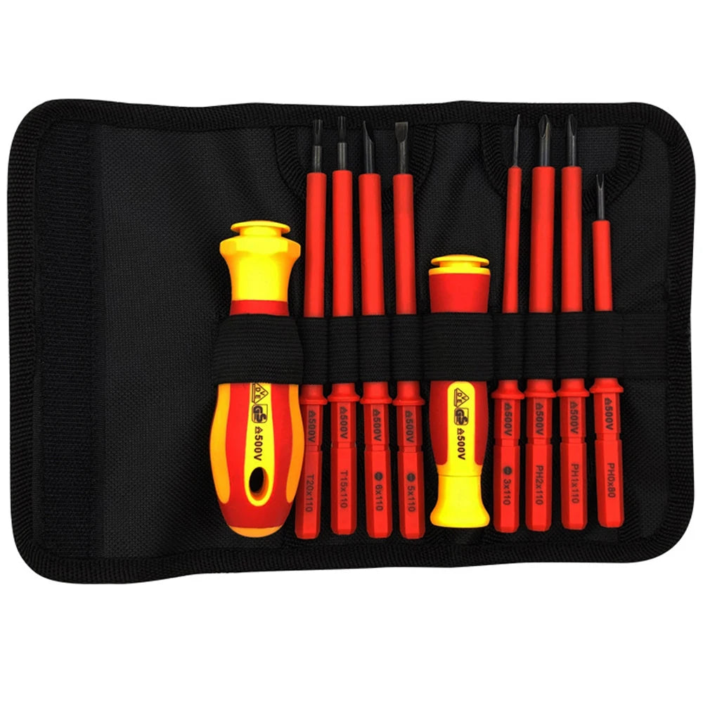 VDE Insulated Interchangeable Screwdriver Set With Magnetic Blades And Case
