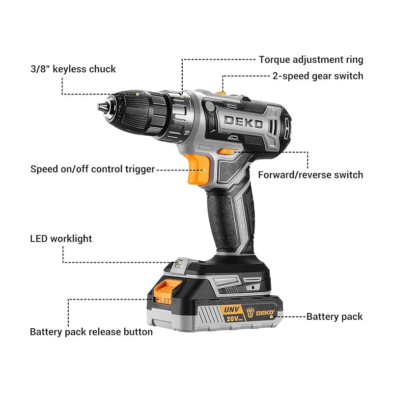 DEKO Womens Cordless Drill Driver Kit With Battery And Charger