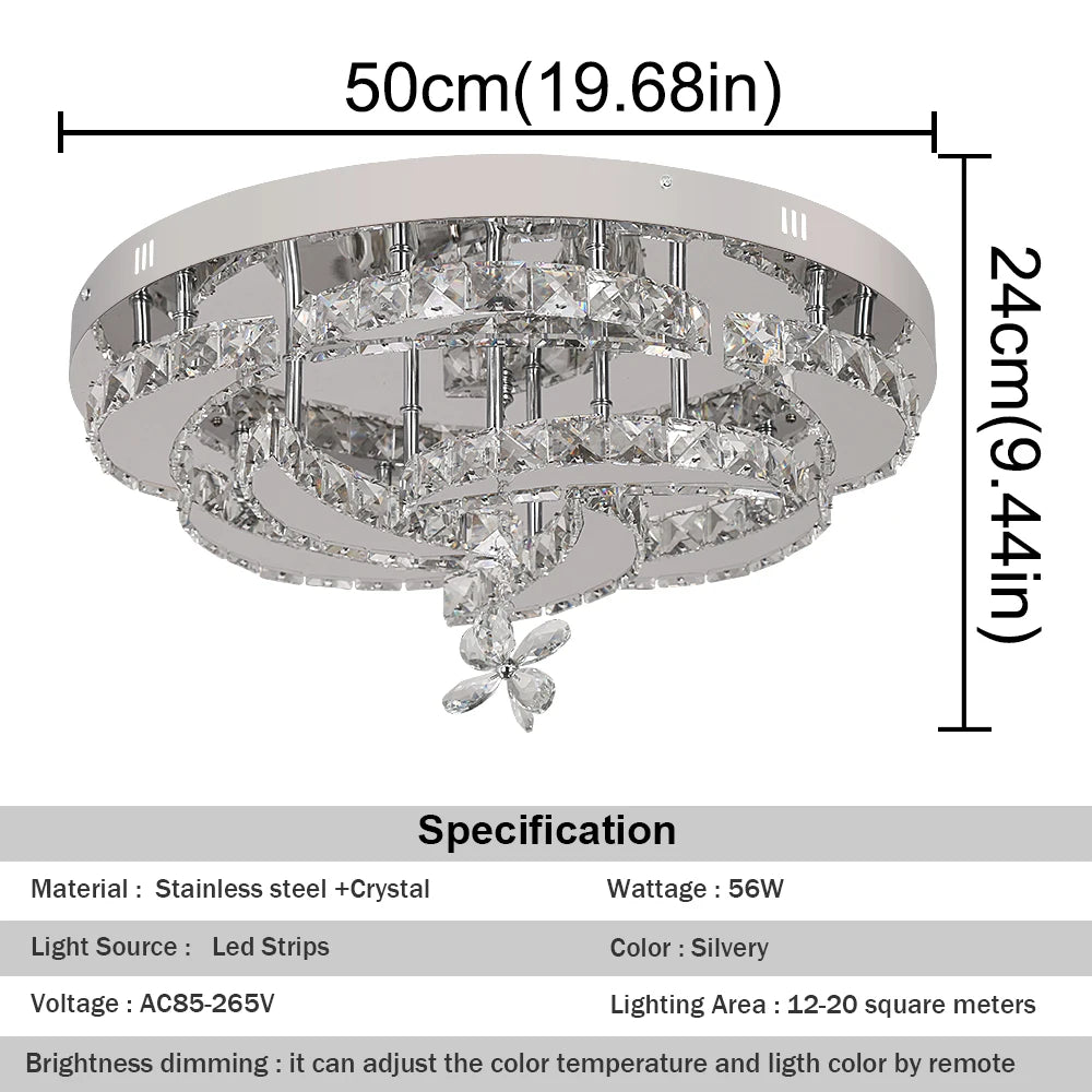 GreeLustr Crystal LED Chandelier Dimmable Flush Mount Ceiling Light