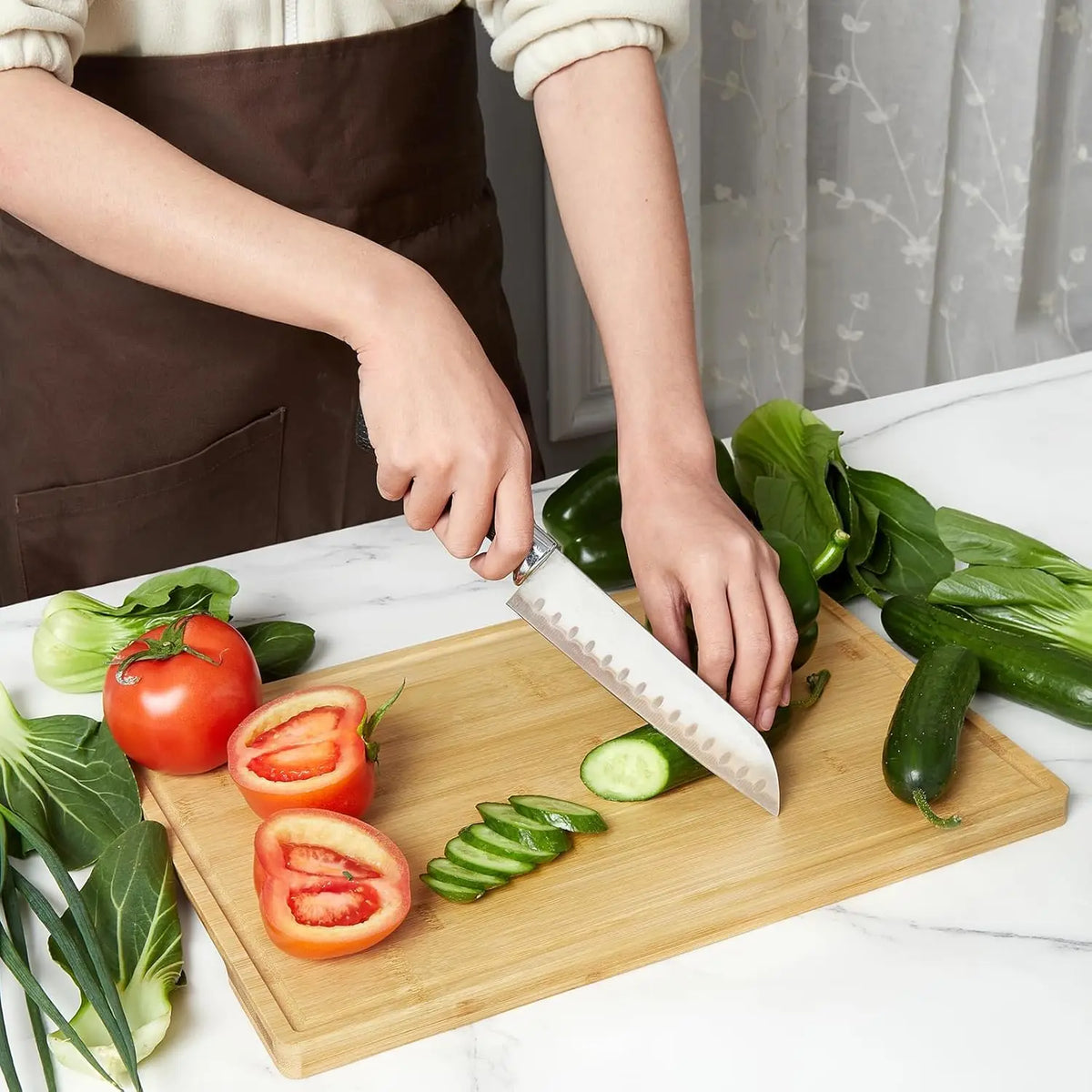 Premium Bamboo Cutting Boards Set With Stand And Deep Juice Grooves