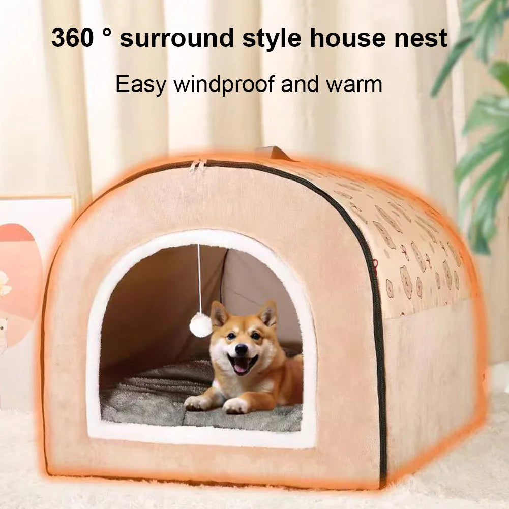 Detachable Velvet Pet Cave Bed House Warm Shelter For Dogs