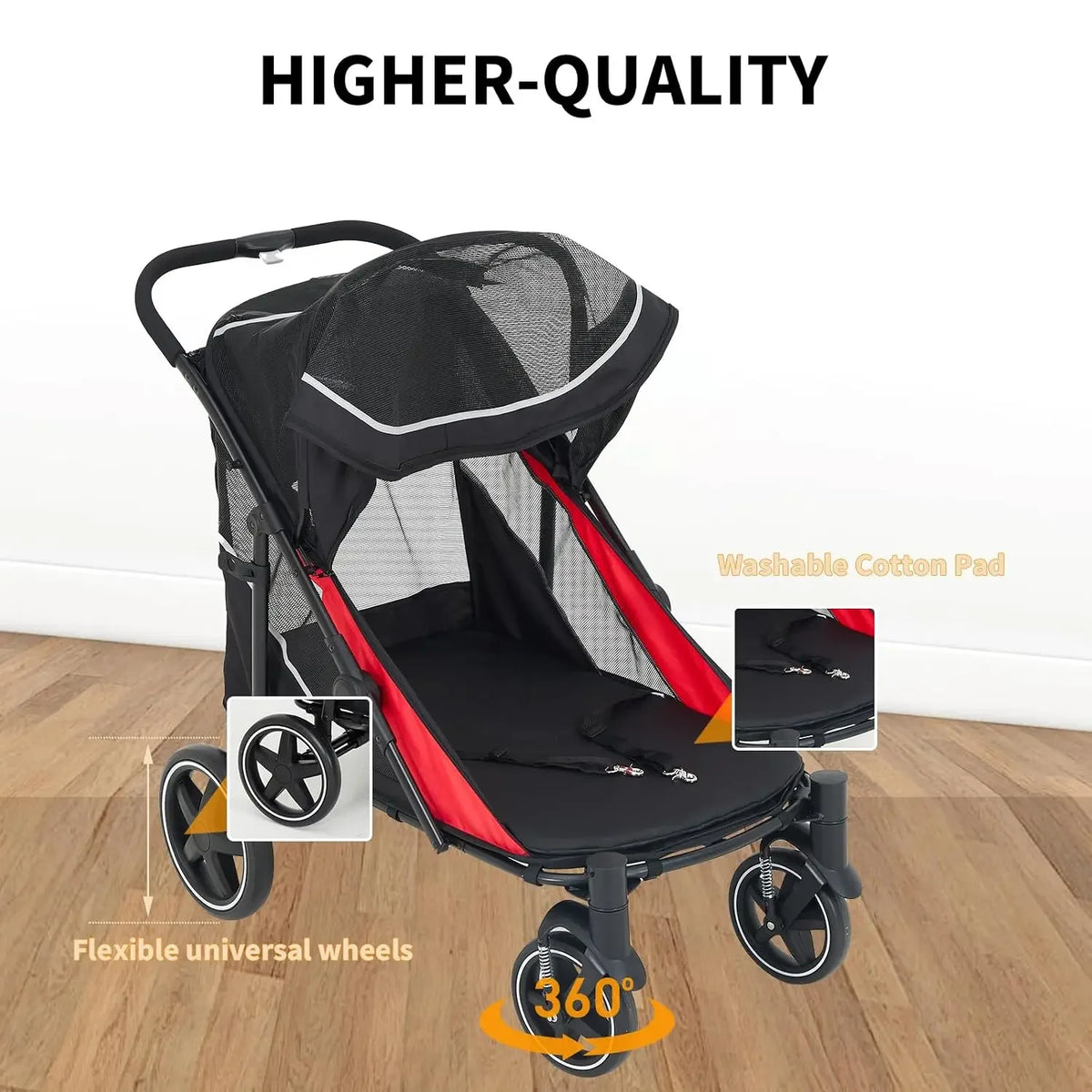 Garvee Heavy Duty Dog Stroller With Mesh And Storage Basket
