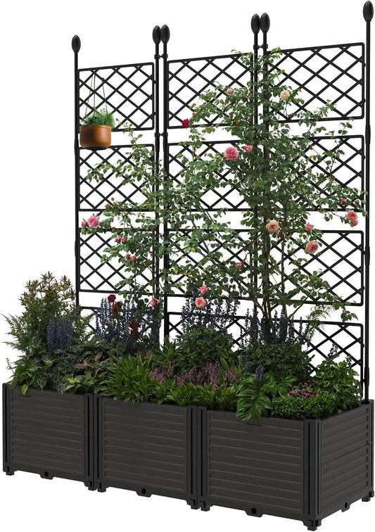 Tacleekii Plastic Planter Box With Metal Trellis For Outdoor Gardening