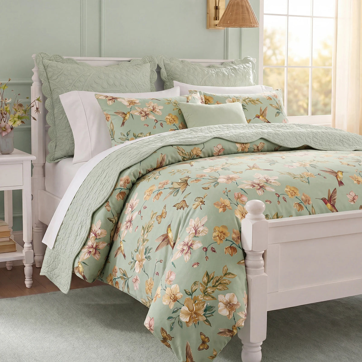 Vintage Floral 100% Cotton Duvet Cover Set Zipper 3 Piece