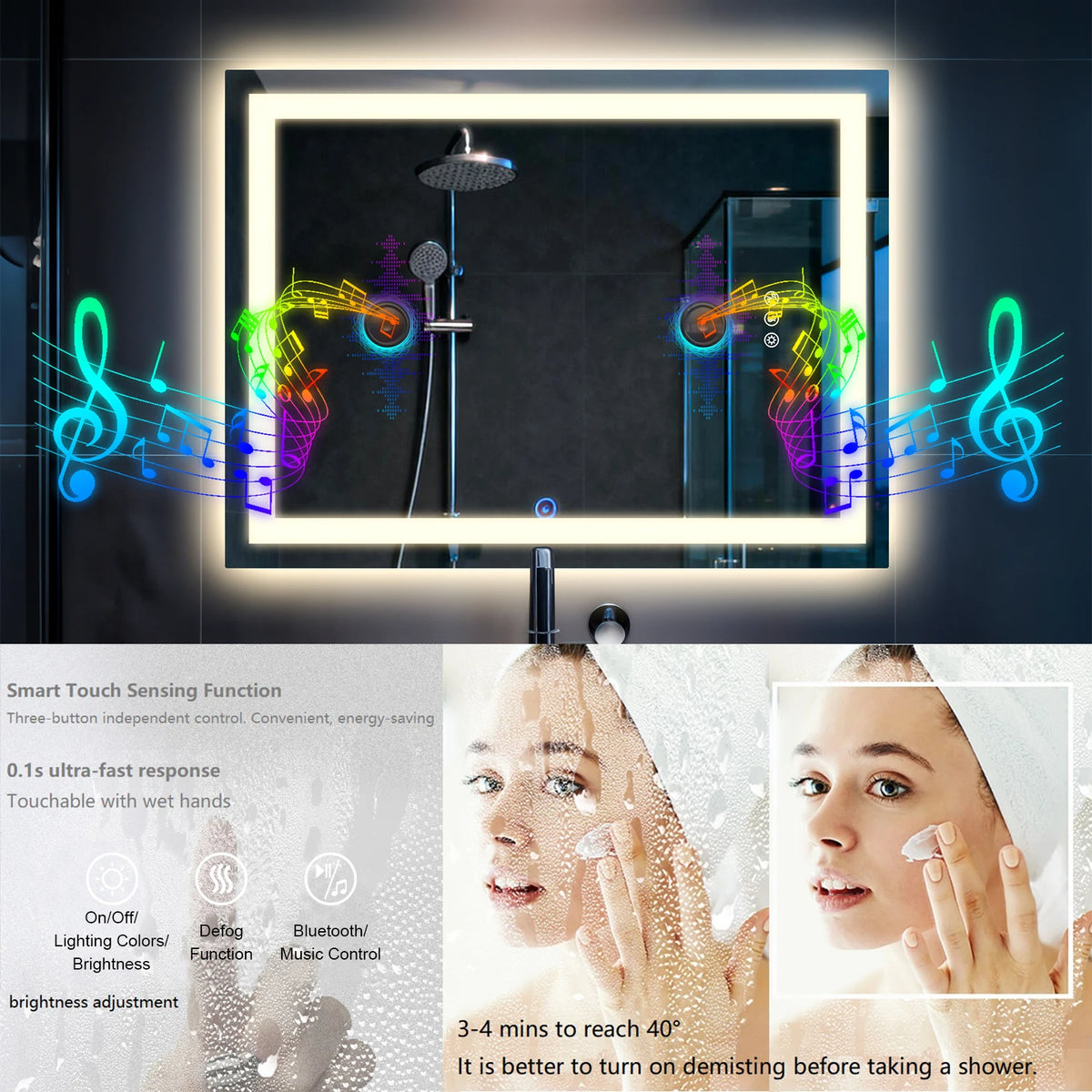 Borwart Smart Led Bathroom Mirror With Anti Fog Tempered Glass
