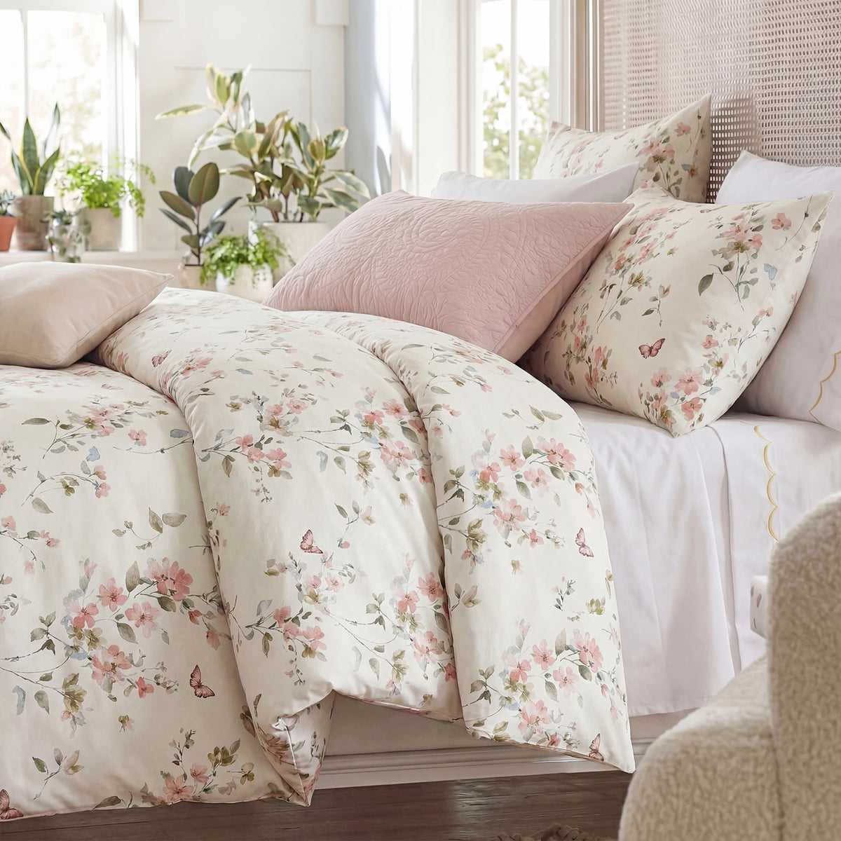Vintage Floral 100% Cotton Duvet Cover Set Zipper 3 Piece
