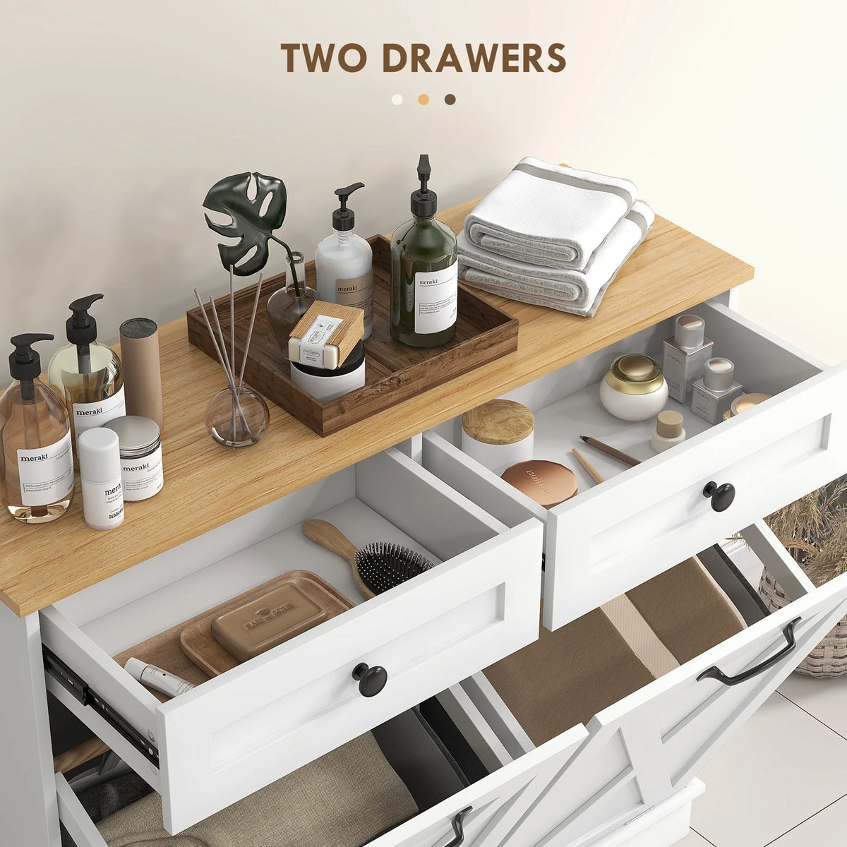 HOMCOM Double Tilt Out Laundry Hamper Cabinet With Dual Drawers