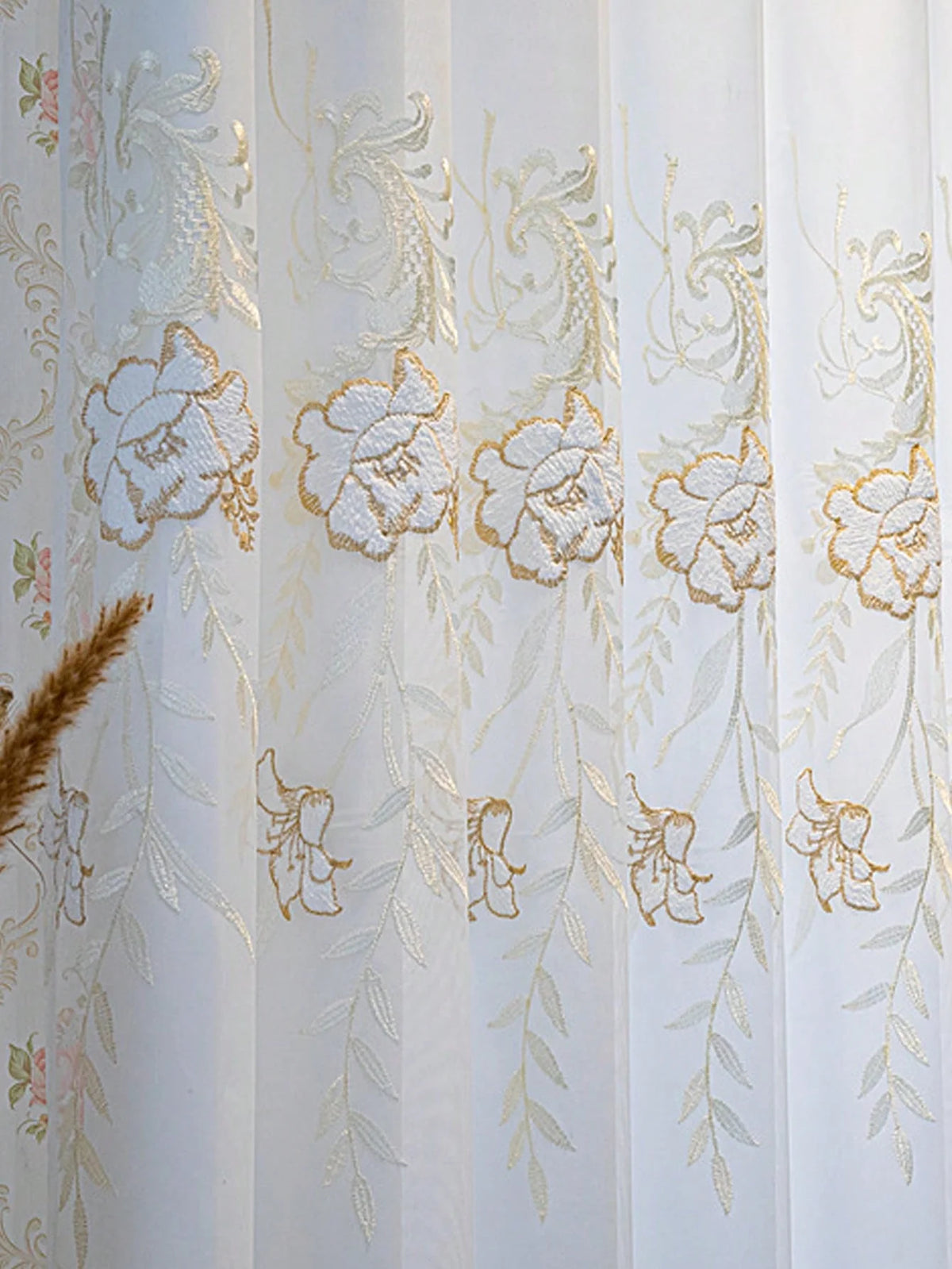 Double Layer Luxury Embroidered Blackout Sheer Curtain Panels
