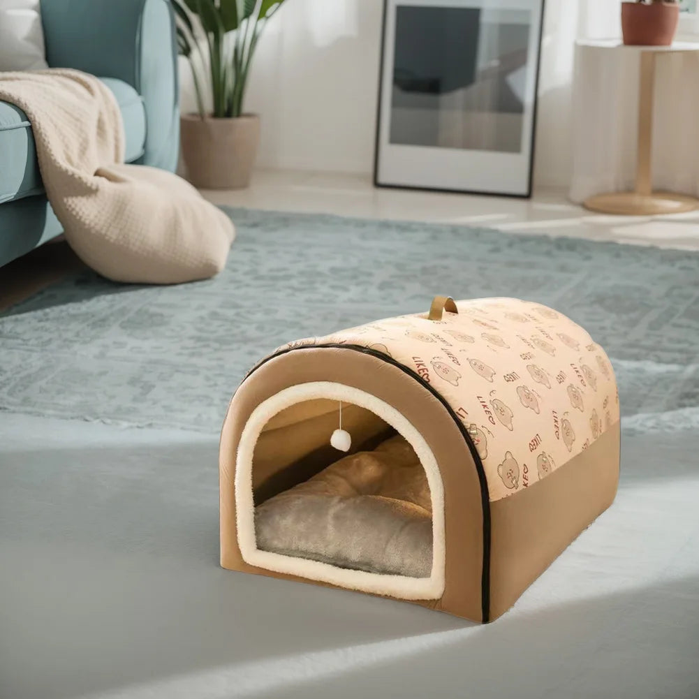 Detachable Velvet Pet Cave Bed House Warm Shelter For Dogs
