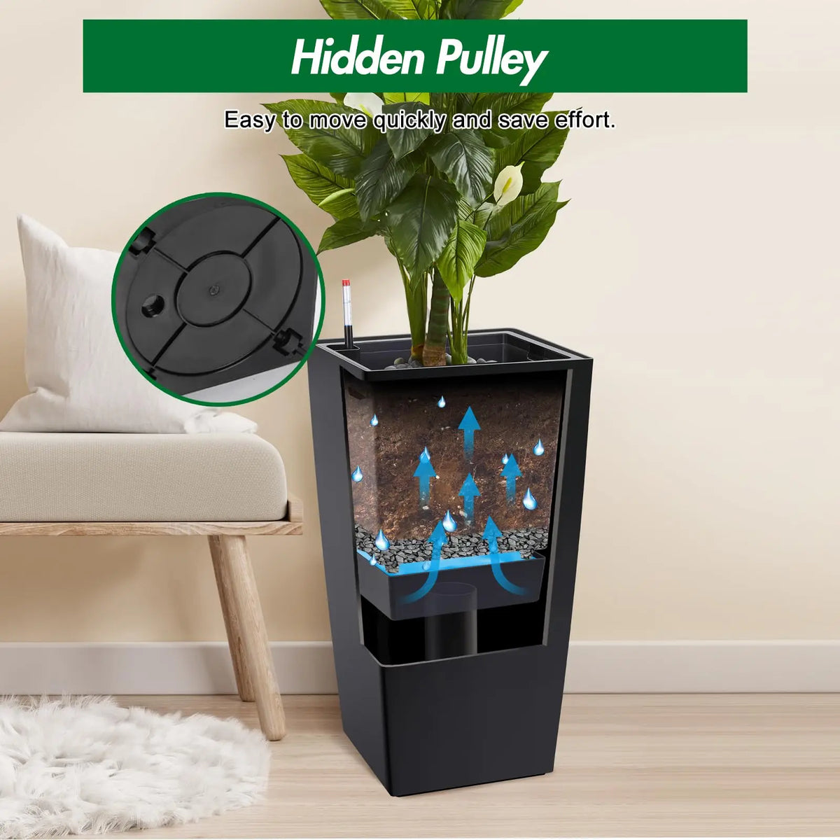 HiMiss Self Watering Planters Set With Drainage And Wheels