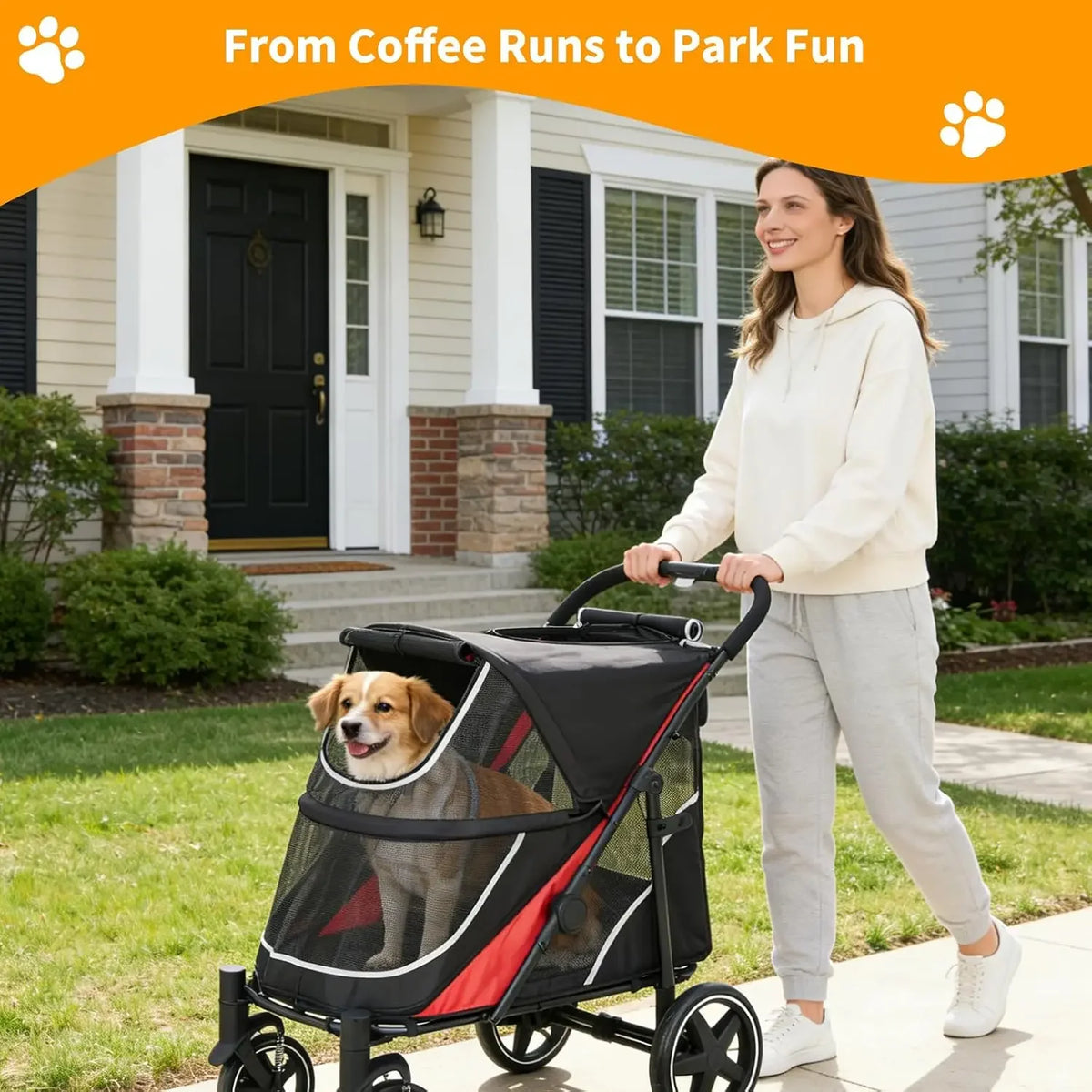 Garvee Heavy Duty Dog Stroller With Mesh And Storage Basket