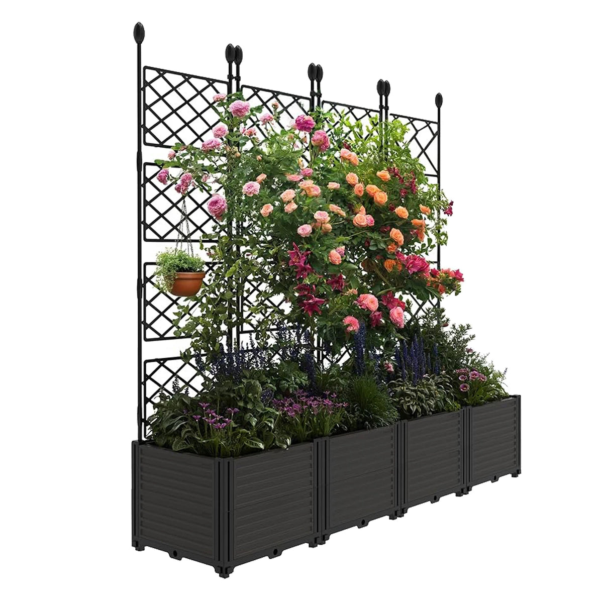 Vertical Panel Raised Garden Bed With Trellis For Climbing Plants