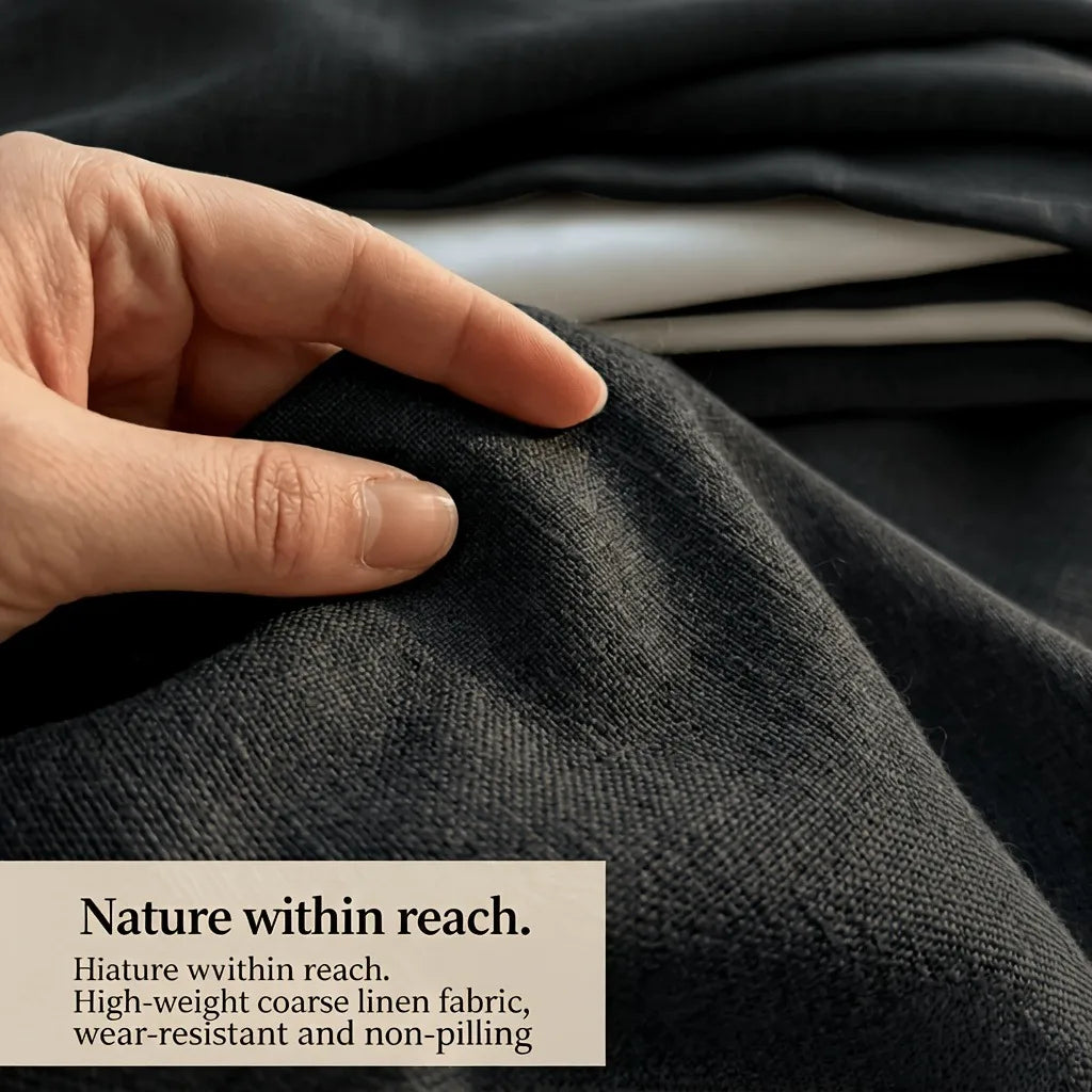Textured Blackout Linen Curtains With Metal Grommet Top Thermal Insulation
